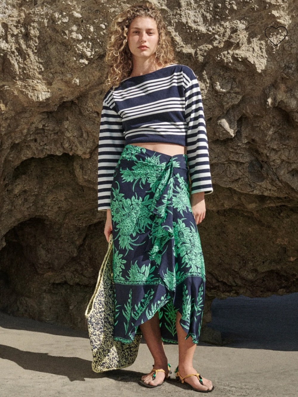 J. Crew Faux-wrap skirt in pineapple garden-print viscose twill Navy Matcha